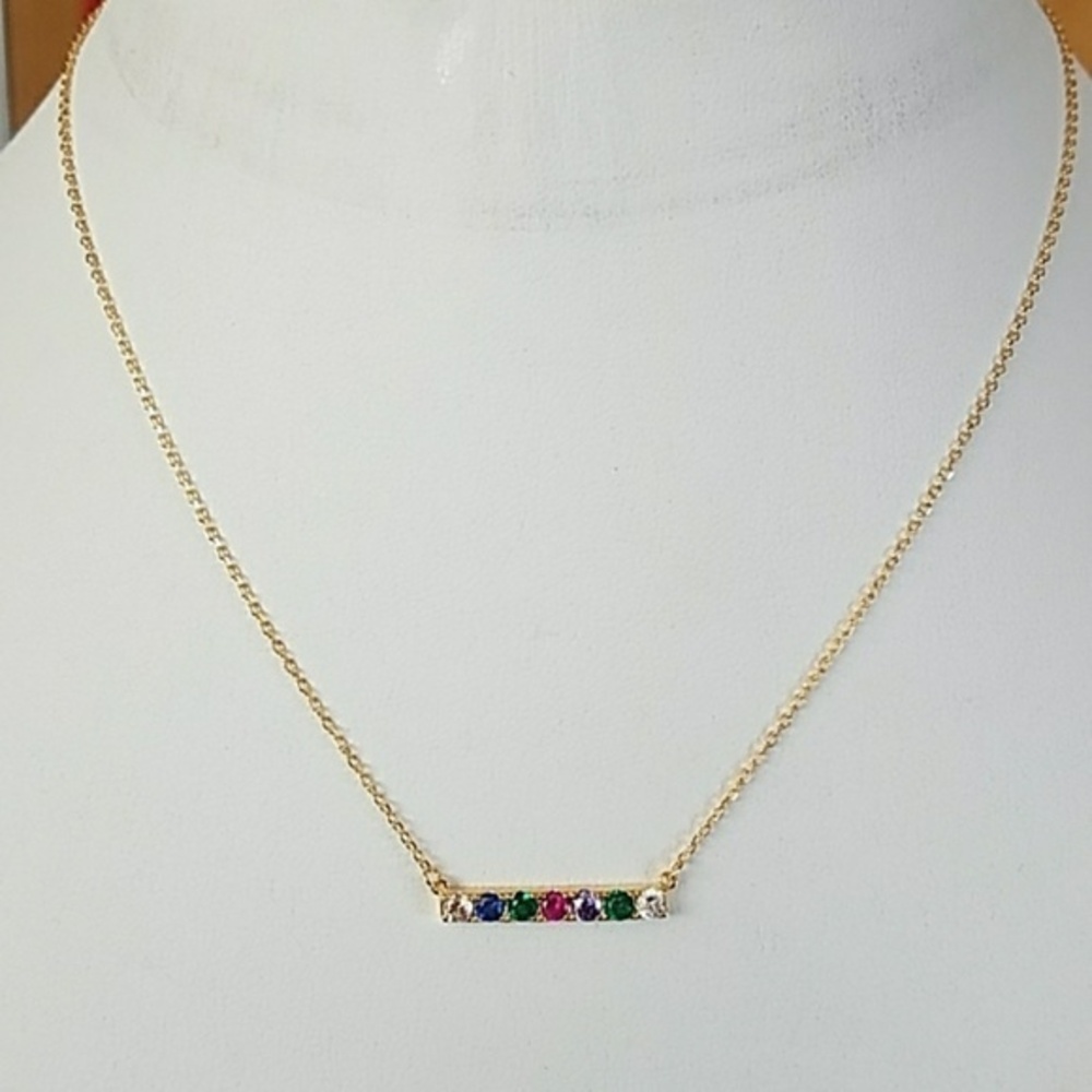 Gold plated Rainbow CZ Bar Necklace